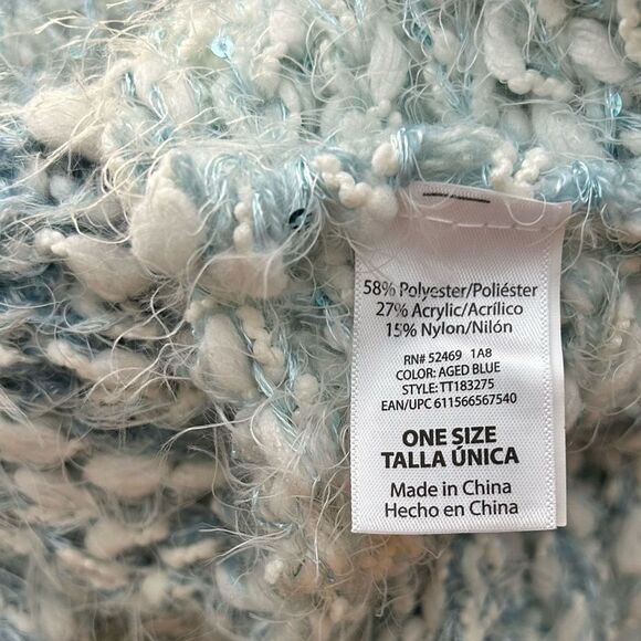 Cozy Aged Blue Metallic Sequins Fuzzy Yarn Infinity Long Thick Scarf One Size - Picture 6 of 6